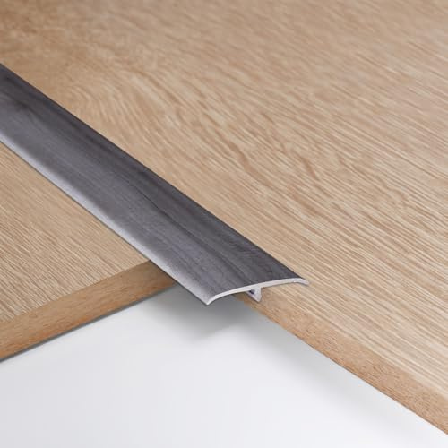 Zayejod Aluminium-T-Formleisten Flacher Bodenübergangsleiste Übergangprofil Türschwellen Bodentrennstreifen Fußböden Abdeckleisten- 3.3cm x 0.9m x 3pcs Dunkelgraue Eiche