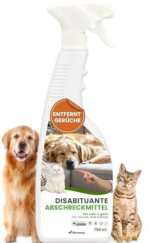Dermazoo Disabituante Gatti e Disabituante per Cani 750ml Spray Anti Pipi Cane per Uso Interno ed Esterno con Estratto Vegetale di Agrumi e Timo, Repellente per Gatti Anti Urina Formula Vegetale