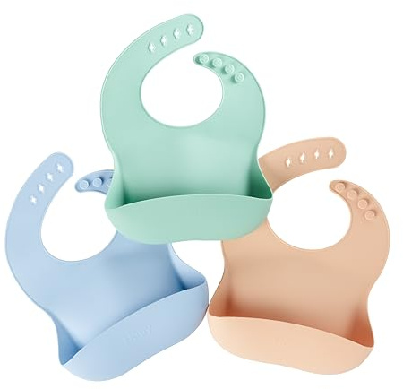 Nuby Bavoirs Silicone Imperméables avec Pochette, Lot de 3, +6 Mois, Garçon