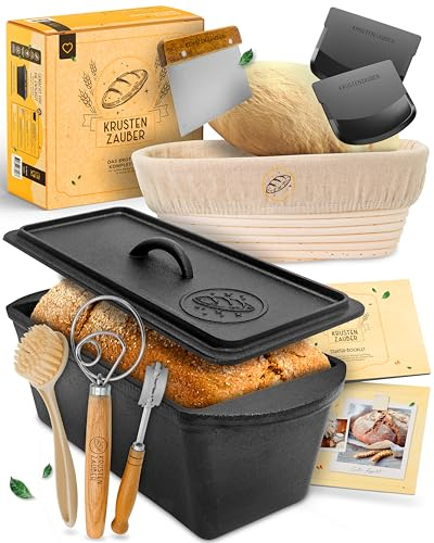 KRUSTENZAUBER Brotbackform mit Deckel im XXL-Set für selbstgebackenes Brot | Geschenkfertige Kastenform Brot mit Deckel samt Backzubehör & Anleitung für den sicheren Einstieg & gelungenes Brot zu Hause