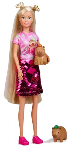 Simba Steffi Love Capybara Puppe – Ankleidepuppe mit Paillettenkleid und Swap-Effekt, inkl. 2 Capybara Figuren, Modepuppe zum Spielen und Sammeln, 29 cm, ab 3 Jahre