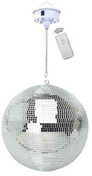 30cm 300mm Mirror Ball with Battery Motor, LED Lights, Remote Control, DJ Party Disco