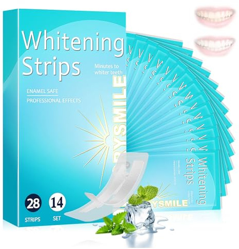 28 Bandes Blanchiment Dentaire - Kit Blanchiment Dents Blanches Efficace | Réduit les taches de café, thé et vin. Résultats visibles rapidement pour un sourire éclatant. Soin à domicile facile