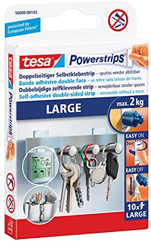 Tesa Powerstrips Klebestreifen, groß, selbstklebend, abziehbar, 10 Stück