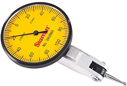 Starrett 3808MA Dial Test Indicator with Dovetail Mount and 2 Attachments, 32mm Yellow Dial, 0.2mm Range, 0.002mm Graduation