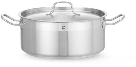 HENDI Pentola bassa, con coperchio con fori per il rilascio del vapore, calderone, casseruola, tegame, adatta a tutte le fonti di calore, lavabile in lavastoviglie, 7.5L, ø280x(H)120mm, acciaio inox