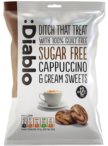 Diablo Sugar-Free Candy Cappuccino and Cream Sweets, Healthy Sweets Sweetened with Maltitol, Sugar-Free Treats for All Occasions, Ideal for Gift Boxes, Mother’s Day & Father’s Day – 75g, Pack of 1