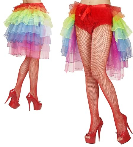 Widmann 49016 Fantasy Glitter Rainbow Tie On Bustle Tutu, One Size