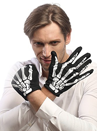DRESS ME UP - RH-004-white Handschuhe Halloween Schwarz Skelett Knochen Tod Rocker Rockabilly Biker
