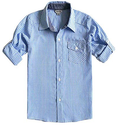 Bienzoe Jungen Baumwolle Plaid Knopf Unten Hemd hellblau Größe 5/6