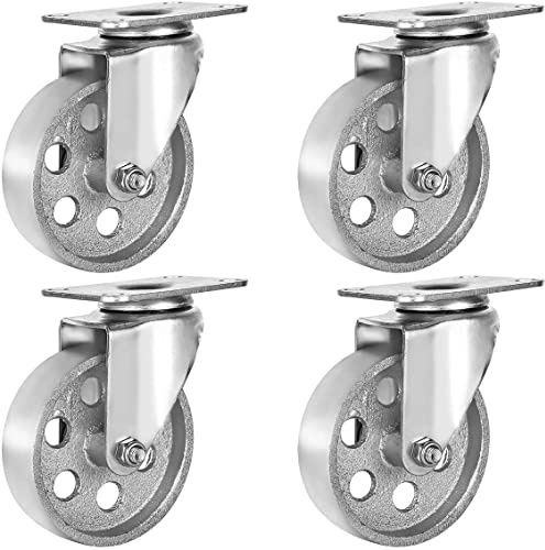 OBS 4 PCS 102 mm up to 720 KG Heavy Duty Metal Castor Wheels, Caster No Brake for DIY, Furniture Trolley Wheels with Double Bearings Swivel Castor