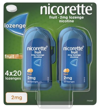 Nicorette Fruit 2mg Lozenge (4 x 20 Lozenges), Effective and Discreet Quit Smoking Aid, Nicotine Lozenges with Dual-Layer Fruity Flavour Release, Starts to fight cravings in 2 minutes
