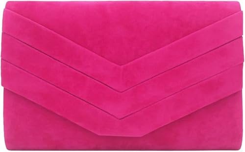 Leah Ward Women's Faux Suede Leather Clutch Bag Wedding Bridal Prom Handbags 809 (Fuchsia)