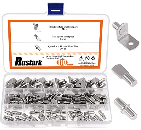 Rustark 110 Pcs 3 Styles Nickel Plated Shelf Pins Bracket Peg Cabinet Furniture Shelf Pins Support Assortment Kit Perfect for Shelf Holes