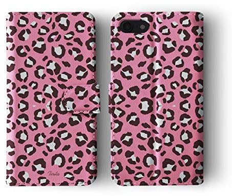 Tirita Wallet Phone Case for iPhone 5 / 5s / SE 2016 With Card Holder – Vegan Leather Flip Case/Cover for Women [02. Leopard Print Pink]