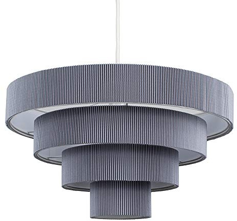 MiniSun | Modern 4 Tier Grey Pleated Effect Ceiling Light Shade | Pendant Lights, Home Décor & Improvement Essential | Includes 10W LED Bulb [3000K Warm White] | 40cm Shade Width