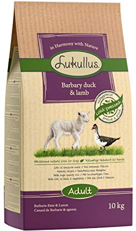 Lukullus Adult kaltgepresstes und glutenfreies Trockenfutter für Hunde mit Barbarenente, Lamm mit Kartoffeln, 10 kg