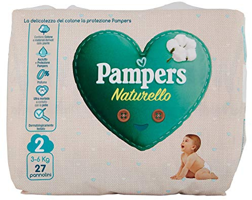 Pampers Naturello, 27 Windeln aus Baumwolle und natürlichen Pflanzenmaterialien, 0% Duft, Größe 2 (3-6 kg)