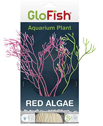 GloFish Red Algae Plant Aquarium Décor, Red Small, Fluorescent Under Blue LED Light