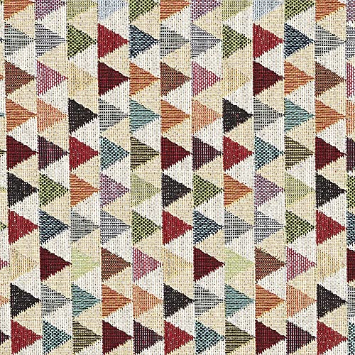 Kt KILOtela - Polsterstoff, Dekostoff, Gobelin Jacquard, Polsterung für Stühle, Sofas, Möbel, 330 gr/m², Modische Accessoires, Tischdecke, Vorhang, Dekoartikel, Dreiecke, Mehrfarbig, Beige ─ 1 Metre