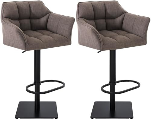 CLP 2er Set Barhocker Damaso Stoffbezug I Gepolsterte Barstühle höhenverstellbar und drehbar I Tresenstühle mit Rückenlehne, Farbe:grau, Gestell Farbe:schwarz
