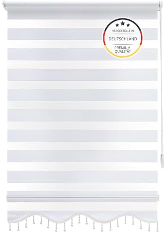 Brillant Doppelrollo Klemmfix ohne Bohren Blickdicht Duorollo Verdunkelung und Sichtschutz Jalousien Fenster Rollo Wand- Deckenmontage Zebrarollo Raffrollo Plissee Optik Weiß (100 x 200 cm, Weiß)