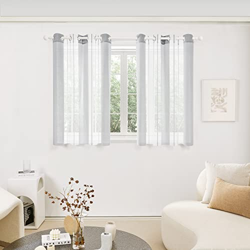 Deconovo Voile Gardinen in Leinenoptik, Ösenschal Transparent Nadelstreifen, Boho Vorhänge Schlafzimmer, 138x140 cm(HöhexBreite), Hellgrau, 2er Set