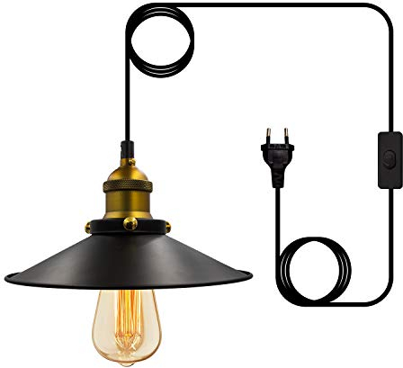 Wrpacttg Lustre Industriel Vintage Rétro Lustre,Plafonnier Vintage avec Prise Suspension Luminaire Industrielle avec Interrupteur 4.5M Câble Réglable Plug in Suspension,Douille E27 pour Bar Café
