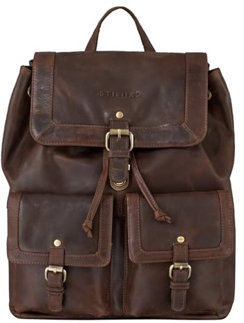 STILORD Nora Großer Lederrucksack Vintage Hochwertiger Daypack 13.3 Zoll Rucksack-Handtasche für Schule Office Uni Freizeit Büro Echtes Leder für Damen und Herren Farbe:Crunchy - Dunkelbraun
