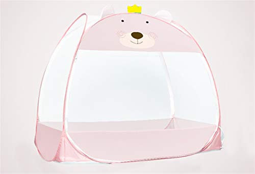 LIVEINU Moskitonetz Bett Baldachin Pop Up Faltbare Doppelte Tür Anti Mosquito Bites Fliegennetz Bett Anti Insektenschutz Doppelbett Moskitonetz Babybett Bär Rosa 110x64x100cm