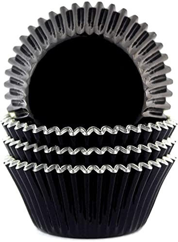 100 Stück schwarze Papier-Cupcake-Förmchen, Muffin-Papierförmchen, kein Geruch, sichere lebensmittelechte Tinten und fettdichte Papierbecher