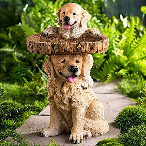 YGMXZL Vogelbad Garten Ornament,Vogelbad Polyresin Hund/Sonnenblume/Waschbär/Katze Garten Ornament,Vogelbecken Garten Dekorativ,Trinkschale Für Garten Rasen Hofdekoration (Hund)