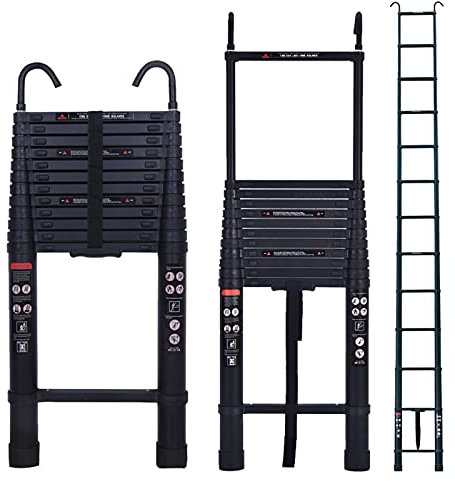 Telescoping Ladder 16.5ft Aluminum Telescopic Extension Ladder Extendable Ladders with 2 Detachable Hooks Portable Lightweight Safety Lock Design Best for Household Daily or RV Work 330 Pound Capacity