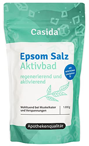 Casida® Epsom Salz Aktivbad mit natürlichem Rosmarinöl Eukalyptusöl - Magnesiumsulfat Bad - Muskel- & Gelenkwohl - 1000 g - Original Epsom Salz