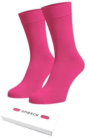 ONESCK Calzini in cotone super morbido dai colori vivaci in tinta unita per uomo e donna, Rosa acceso, 8-12
