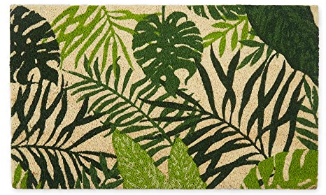 DII Floral Design Collection Natural Coir Doormat, 17x29, Tropical Fronds