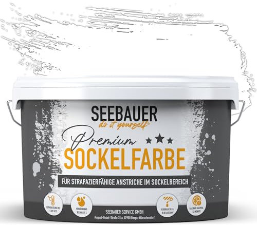 SEEBAUER diy® Sockelfarbe Weiß für Außen (No. 000 Weiß 10,0 Liter) Rissfüllende Betonfarbe Dachfarbe Fassadenfarbe für Mauerwerk und Kellerwand