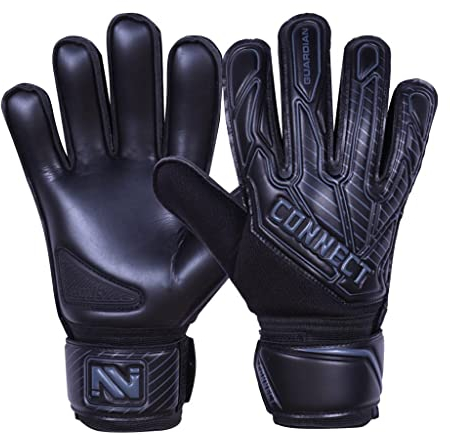 CONNECT Kinder-Fußball-Torwarthandschuhe mit Super Grip Latex-Torwarthandschuhe Kinder, Jungen & Mädchen, Junior, Fußball-Torwarthandschuhe, für Training (Black, 5)