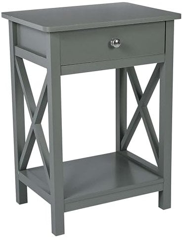 PREMZO Smart Wooden Bedside Tea Coffee Table Cabinet Smart Nightstand End Side Drawer Organizer Shelf Storage Home Bedroom Living Room Office Matt Finish (Grey)