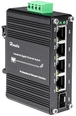 Industriale Switch Ethernet 5 porte Gigabit, Mini PoE+ Switch Gigabit 10/100/1000 Mbps, con 1 SFP porte & 4 PoE+ porte, 30W per Porta PoE, 120W su Tutte le Porte, 802.3af/at, Plug & Play, 12-48 V c.c.