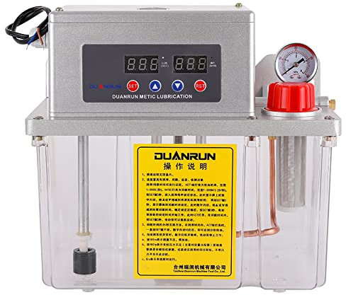 LeTkingok 220V 4L Bomba de Aceite Lubricante Eléctrica, Bomba de Engranajes de Engrase Automático CNC Máquina Herramienta (Pantalla doble,Alivio de presión)