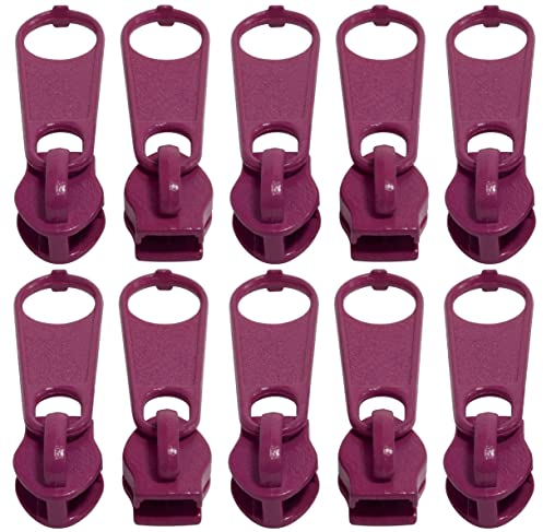 AERZETIX - C62581-10er-Pack Schieber Nr. 3 Nicht verriegelbare für reißverschlüsse mit spirale aus Nylon - Farbe: Magenta - aus Metall - für röcke Kleider Lederwaren und Kissen