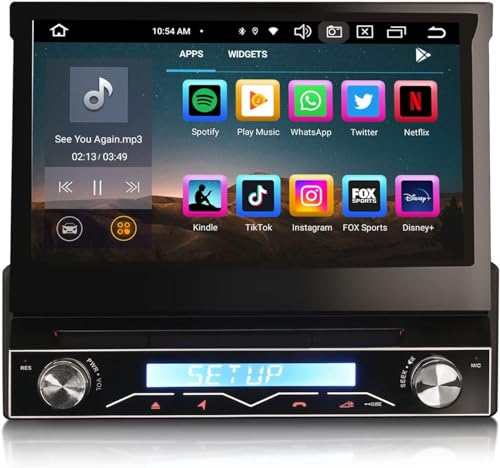 Erisin 8-Cœurs 4Go RAM+64Go ROM Android 14 Autoradio Bluetooth GPS Stéréo 1 din détachable 7 Pouces Écran Tactile Soutien Wilesless CarPlay Android Auto Dab+ FM Radio WiFi 4G OBD2 Lecteur CD/DVD TPMS