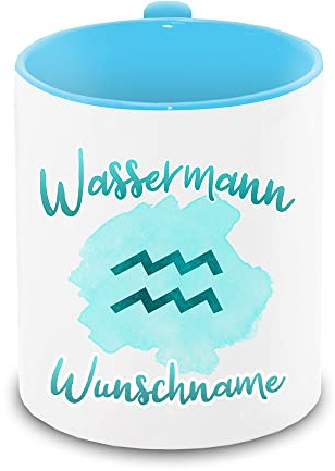 Tasse personalisiert mit Namen und Sternzeichen Wassermann | Motiv-Tasse mit Tierkreiszeichen und Wunschnamen