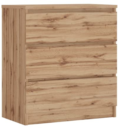 3E 3xE living.com Komodenschrank mit 3 Schubladen, Farbe: Wotan Eiche, A: 70 x 78 x 39 cm