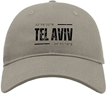 Maikomanija Tel Aviv Koordinaten Reise Stadt Israel Baumwolle Curved Visier Baseball Cap Dad Hat Unisex Sport Bequem Top, grau, One size