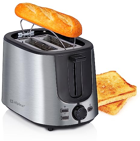 alpina Toaster 2 Scheiben - Toaster mit Brötchenaufsatz - 7 Stufen Küchengeräte - Toaster Sandwichtoaster - Toaster Klein - Silberfarben