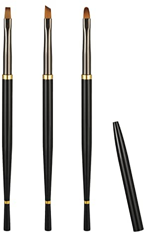 SAVITA 3pcs Nail Clean Up Brushes, Builder Gel Brush Nail Brushes Set with Round Angled & Flat Head for Cleaning Polish Metal Nail Brushes Set for Nail Art Acrylic Gel Polish (Black)