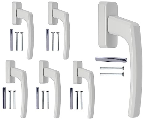 Stahlia ergonomische Fenstergriffe weiß Standard Aluminium 6 Stück Terassentürgriff außen Fenstergriffe Balkontürgriff Rasterolive Griff für Fenster Balkontür Terrassentür Griff Griff Balkontür außen
