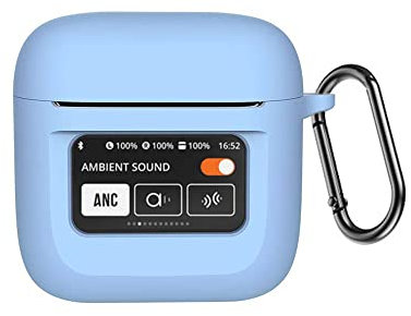 QINOUK Hülle für JBL Tour Pro 2, [Stoßfest] Weiche Silikonhülle, mit D-förmigem Clip, Schutzhülle für JBL Tour Pro 2-Hellblau